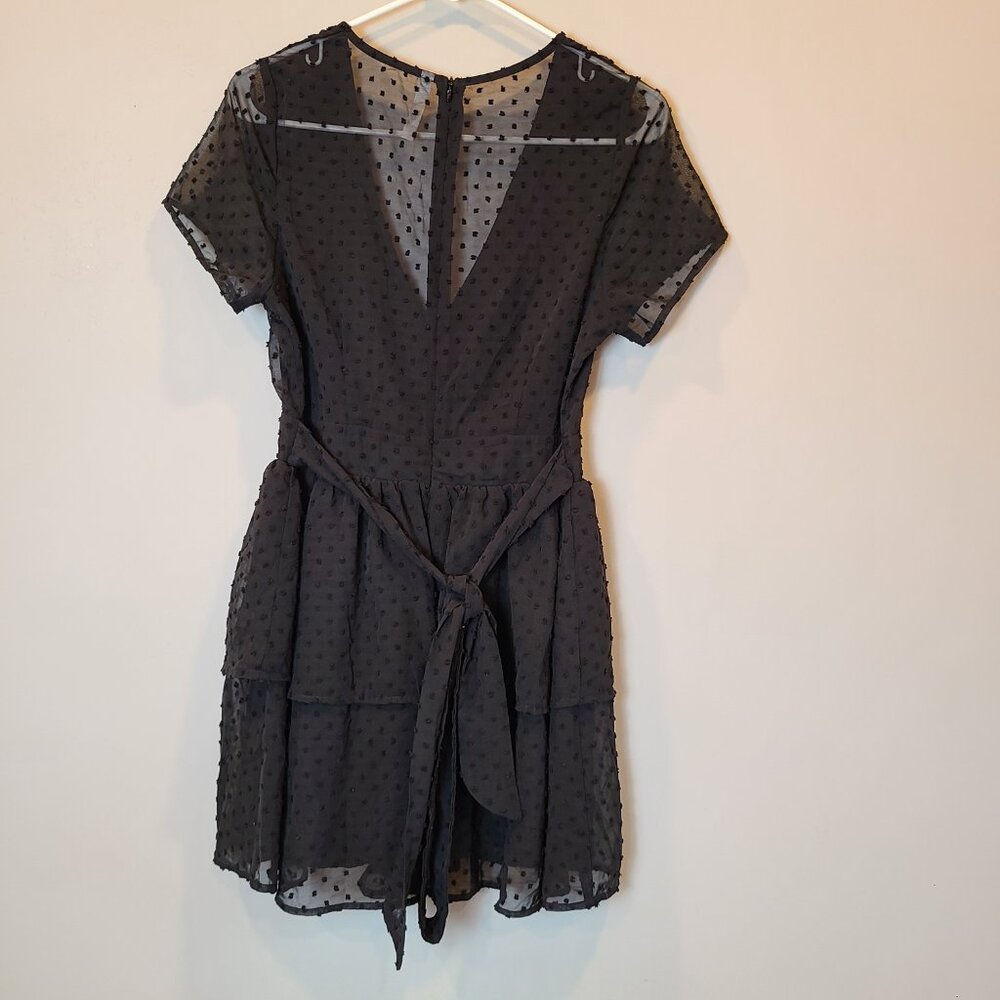 Lucy in the Sky Dress Medium Black Sheer Back Mini Short Sleeve - Picture 4 of 7